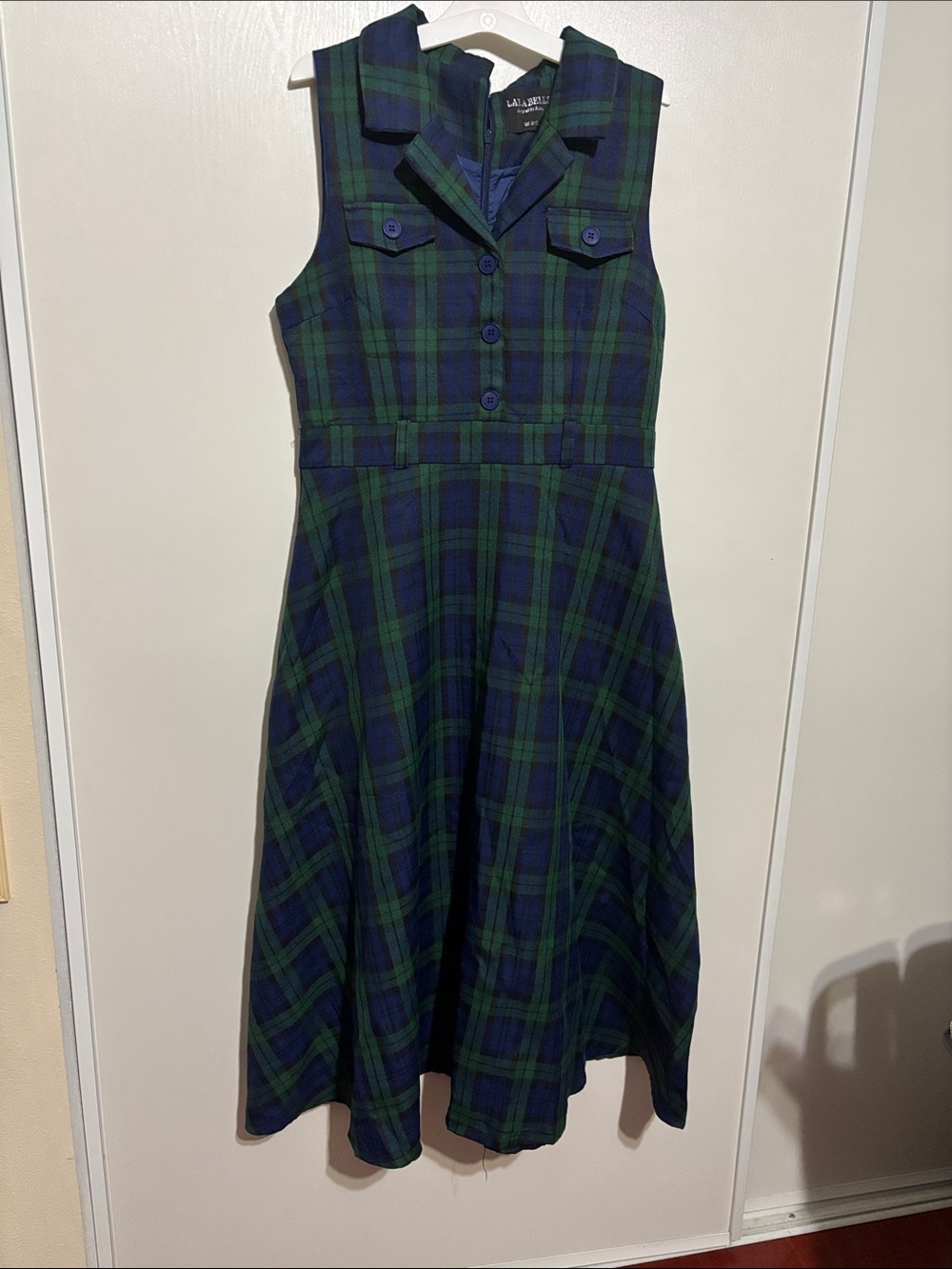 Plaid collared shirt dress – dark green and navy sleeveless